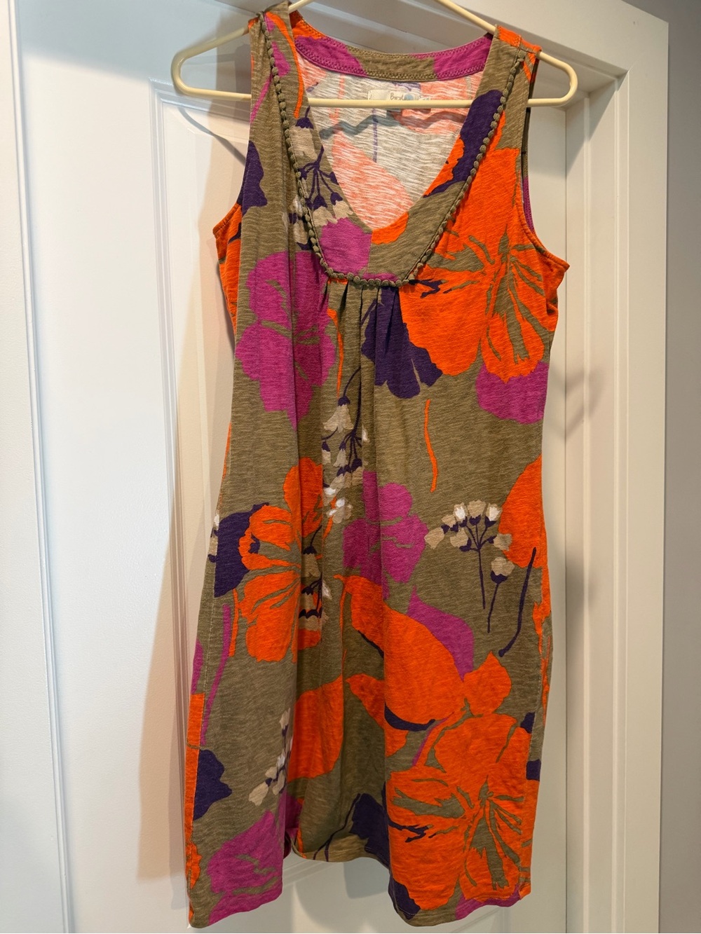 Boden Casual Floral Tank Dress in Olive with Orange & Purple Size 10